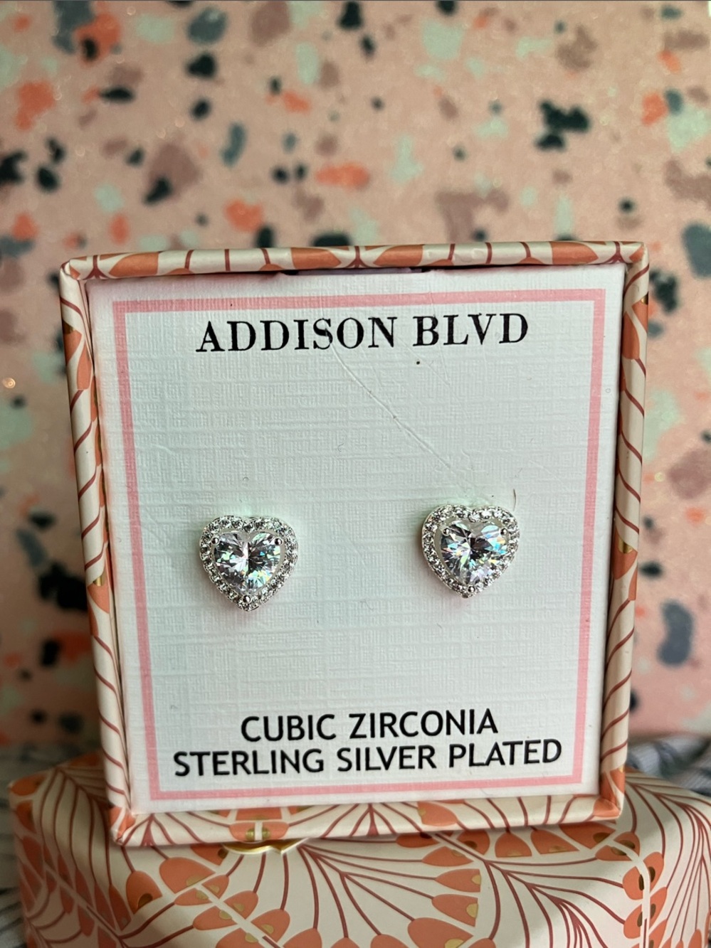 ADDISON BLVD- Heart Cubic Zirconia Stud Earrings - Clear Sterling Silver Plated